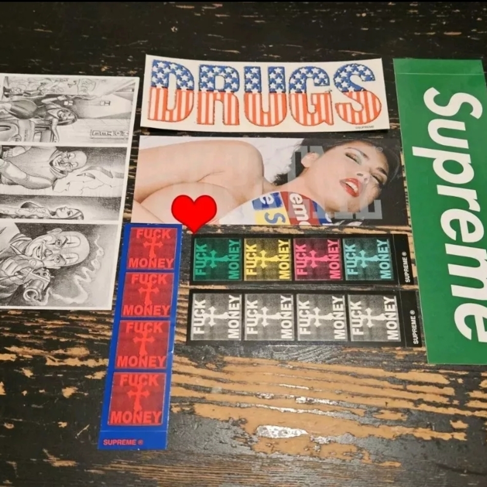 Supreme FW24 Stickers Set Green Box Logo Tera Mister Cartoon Drugs F Money